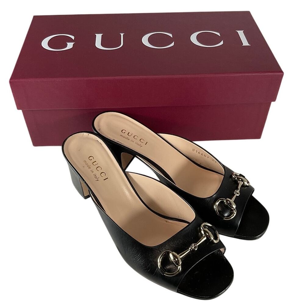 Gucci Classic Nero Lady Horsebit Sandals Size 37 EU / US 7
